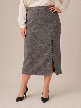 Jessica Plus Tweed Pencil Skirt – Size 24W – Button Detail Career Skirt